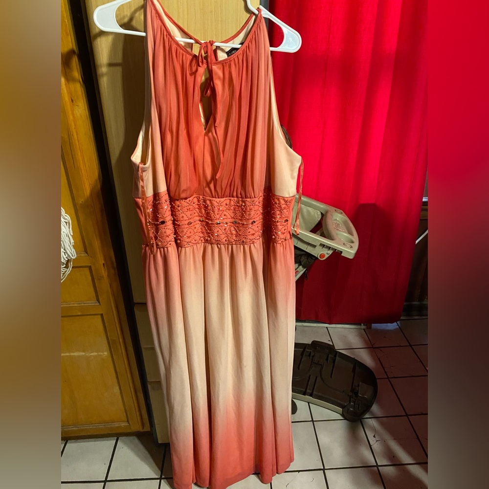 JCPenney Pink Ruched Tie Front Maxi Dress